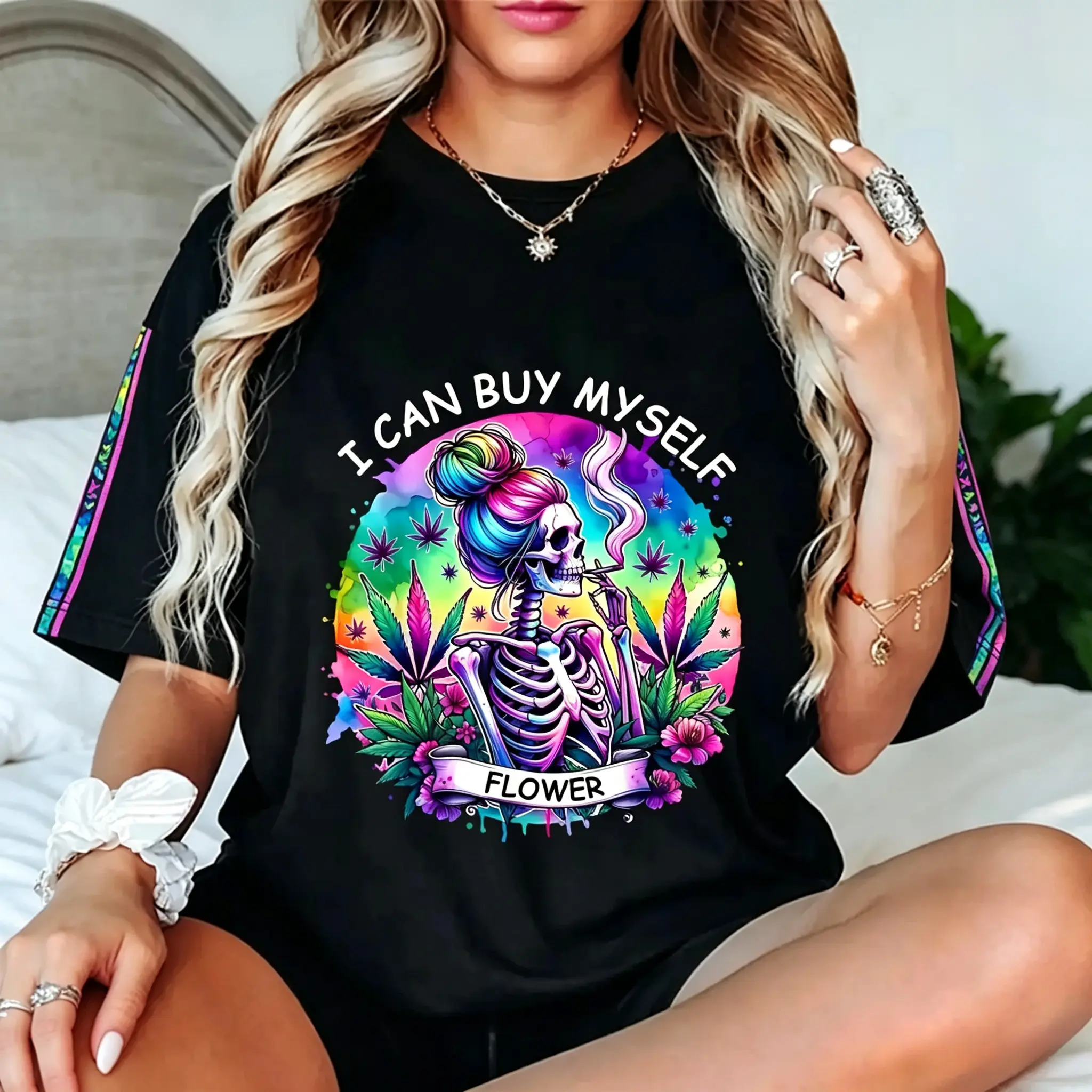 100% Cotton Weed Marijuana Smoking 420 Cannabis I Can Buy Myself Flowers T-Shirt