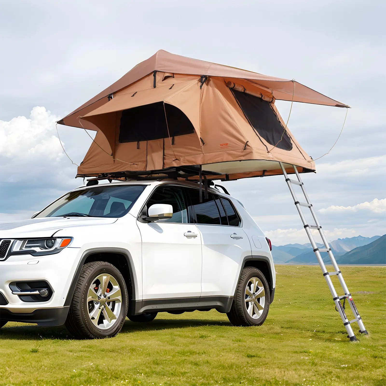 VEVOR Rooftop Tent Hard Shell, Naturnest Rooftop Tent Hardshell for 2-3 Person, Folding Hard Shell Roof Top Tent with Telescopic Ladder Mattress PVC Cover Bag, Waterproof for Jeep SUV Van Pickup Truck