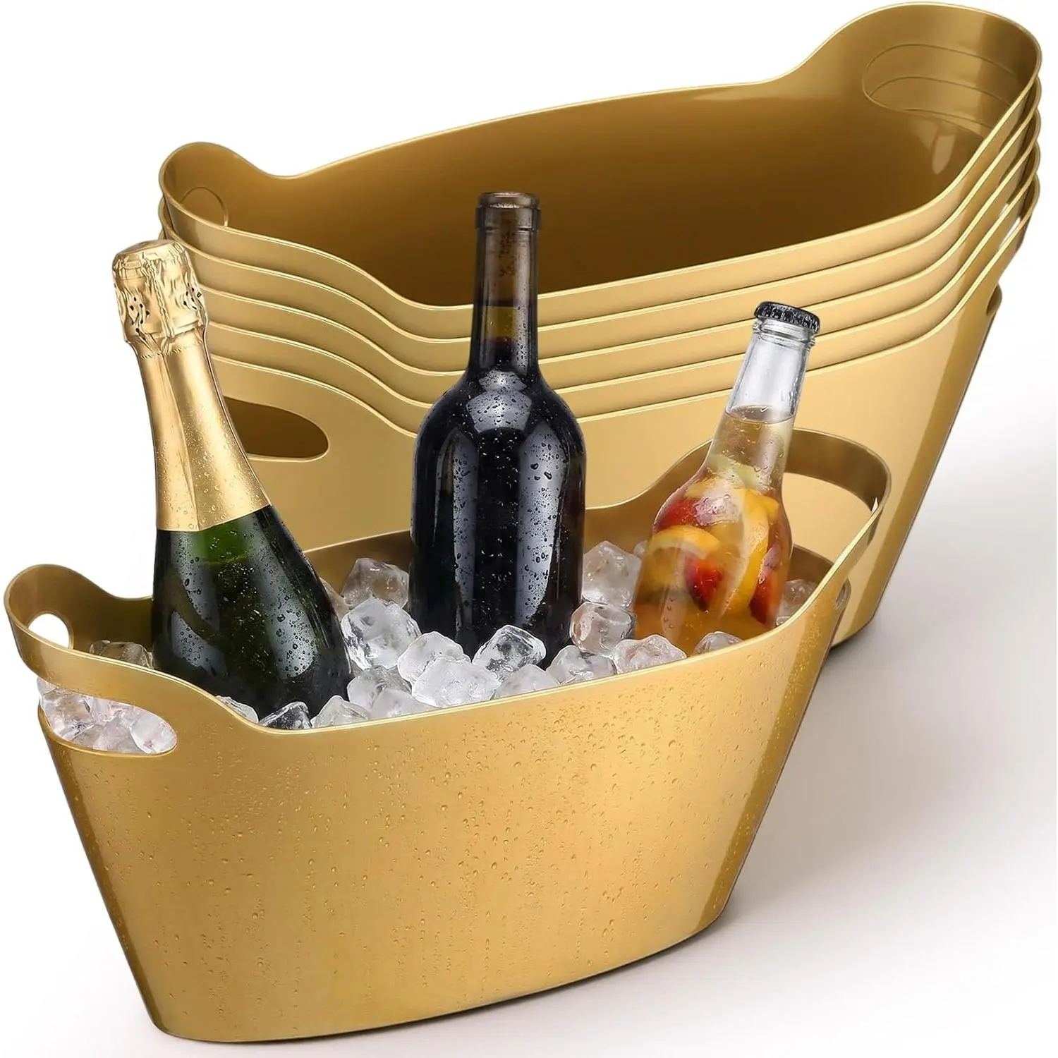 Meekoo 6-Pack 6L Plastic Multi-Tubs Ice Bucket Set with Handles, Portable Indoor Kitchen Drink Chiller for Parties, Weddings, Bars (Gold)