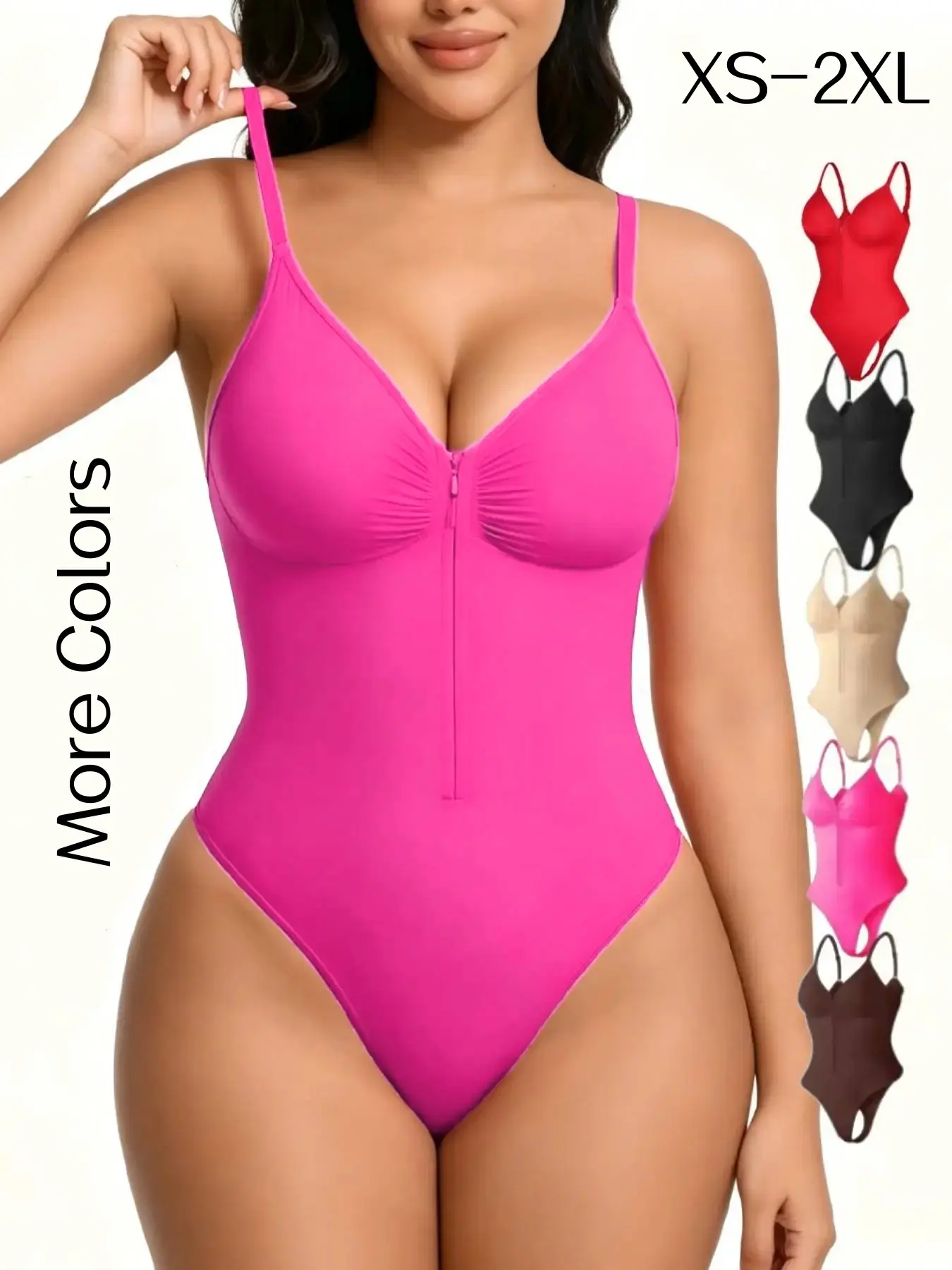 Women's V-Neck Halter Jumpsuit, Compression Body Shapewear, Front Zipper Design, Breathable Quick-Dry Solid Color, All Seasons Wear, Comfortable Fitted