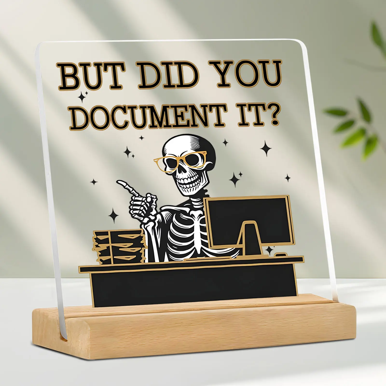 Skeleton Working at Desk Design Acrylic Ornament, Funny Desktop ...