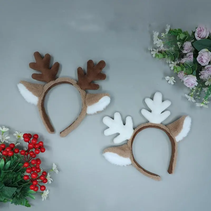 Cute Deer Antler Headband for Women, Animal Cosplay Headdress for Christmas & Halloween Party Costumes, Animals, Metal Horns, Female Wear, Antler Shape, Xmas Fancy Headwear, White Horn Deer