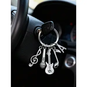 1PC Music Theme Keychain – Silver Plated, Guitar Pick, Mic & Note Design. Perfect for Musicians & Music Lovers. Great Gift for Birthdays, Christmas & More.  Gold Plated Glitter Cherry Keychain