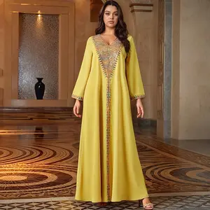 New Middle Eastern Long Robe Muslim Dubai Palace Style Long Sleeve Dress Loose Large Fat Women's Casual Long Skirt