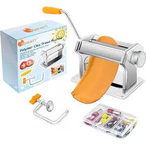 Polymer Clay Press Machine, Craft Clay Mixers Machine and 40PCS Polymer Clay Cutters Mold, Stainless Steel Handmade Clay Rolling Machine for DIY Craft - 6 Thickness Options