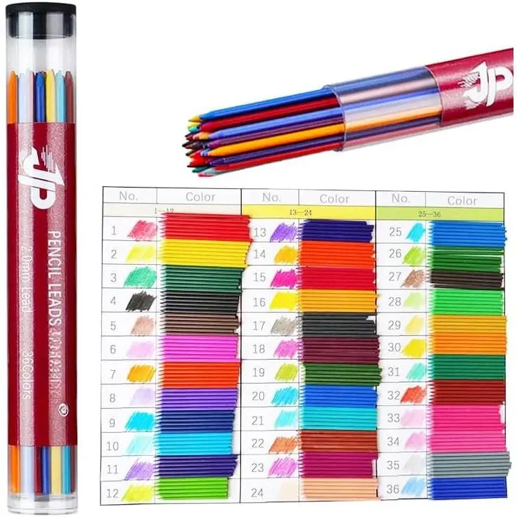 36-Pack 90 mm 2.0mm Mechanical Pencil Lead Refills in  Colours/Black/Blue/Red – Ideal for Writing, Drawing, Sketching & School Use (Multicolor)