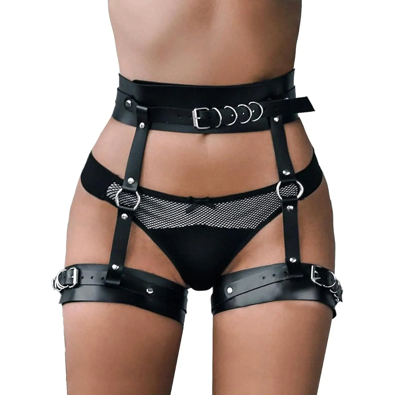 Goddess Wardrobe Women's Garter Belts Punk Leather Adjustable Body Harness