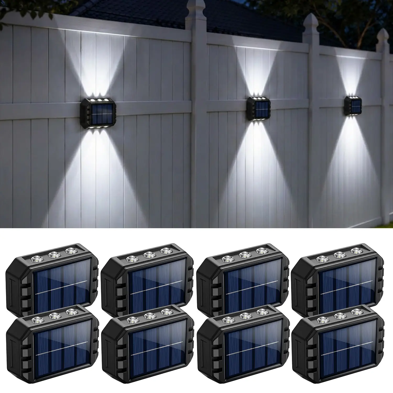 8 Pcs Led Up Down Outdoor Solar Wall Lights, Waterproof Solar Security Flood Lights, Solar Powered Auto Light, Wall Mount Lamp for Yard Garage Warehouse Fence, Energy Saving Exterior Solar Lighting for Outdoor Wall Landscape Illumination