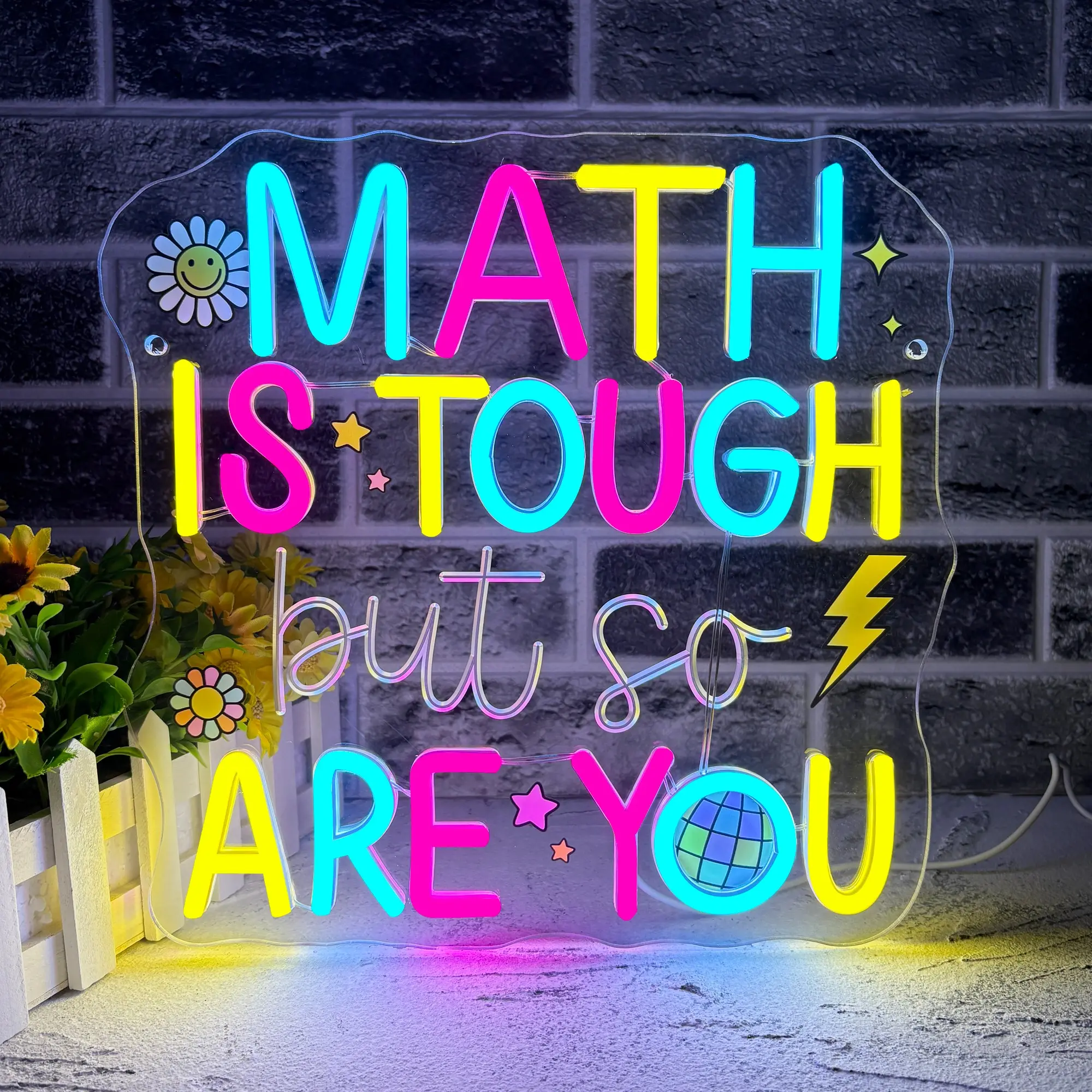 The luminous LED sign "math is tough but so are you" neon USB-powered dimmable decorative lights, Acrylic light, suitable for classrooms, study rooms, back-to-school gift for students