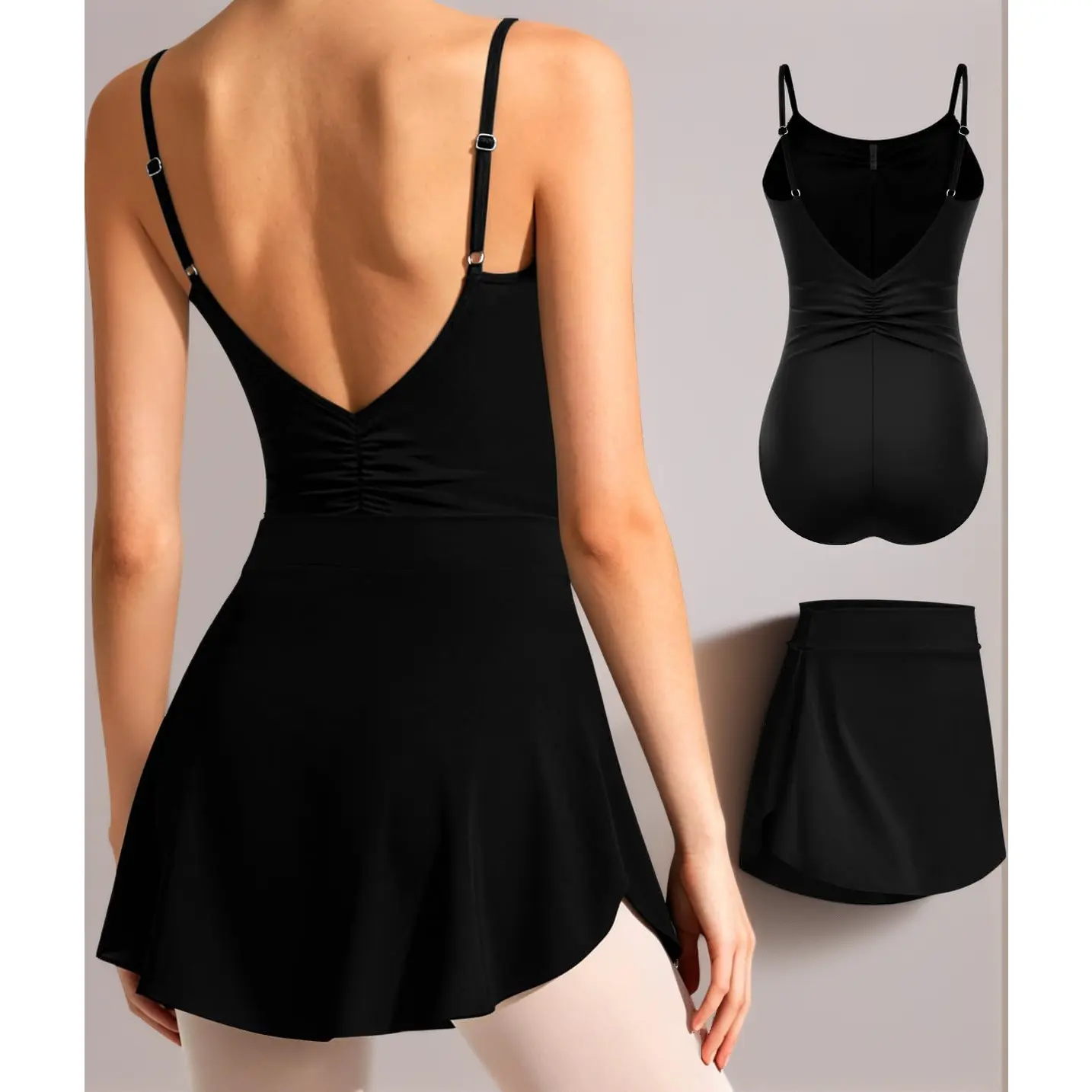Female Fitted Sleeveless Ballet Leotard with Attached Skirt - Princess Camisole Style, V-Shape Back, Pull-On for Dance Recital, Practice, Skirts, V-Back, Small