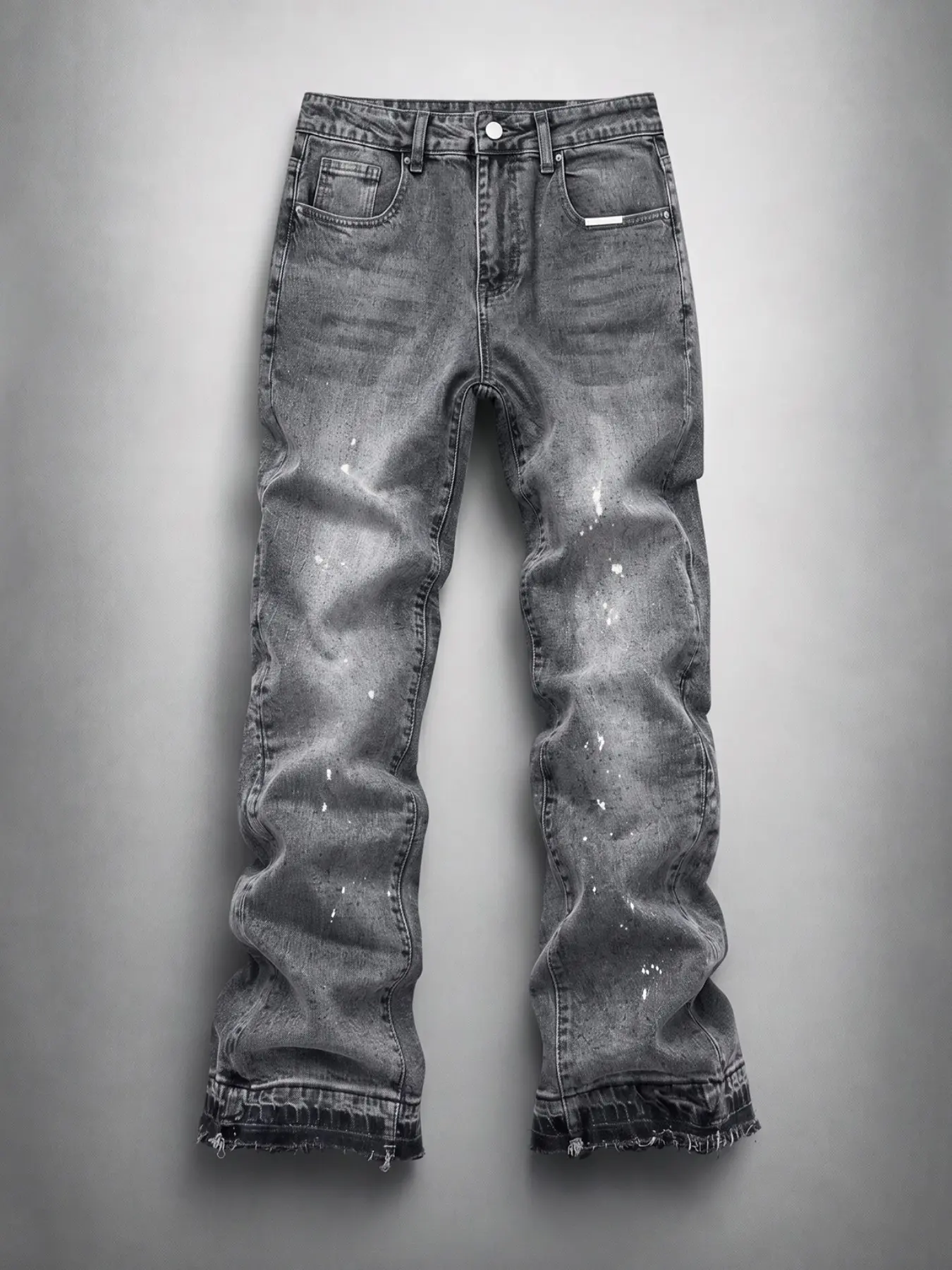 Men's Micro Flare Jeans, Loose-Fitting Button Fly Denim, Solid Color Y2K Style, All-Season Wear, Washed Fabric, Patchwork Design