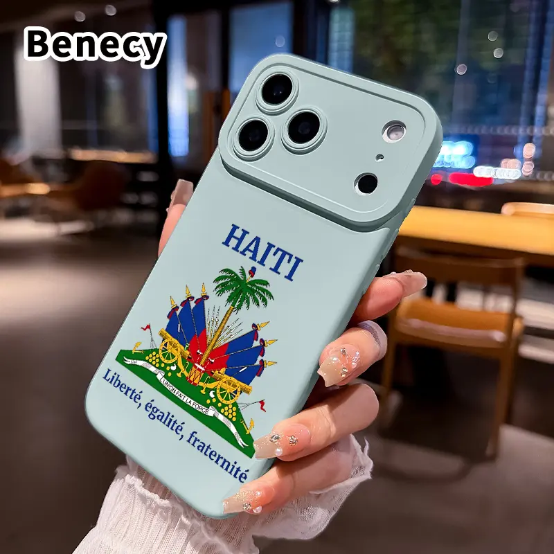 Soft Large Window Phone Case for iPhone 17 Air 16 15 14 13 Pro Max Plus Plus Haiti's Symbolic Emblem Pattern Shockproof Drop Protection Rugged Durable Silicone Cover