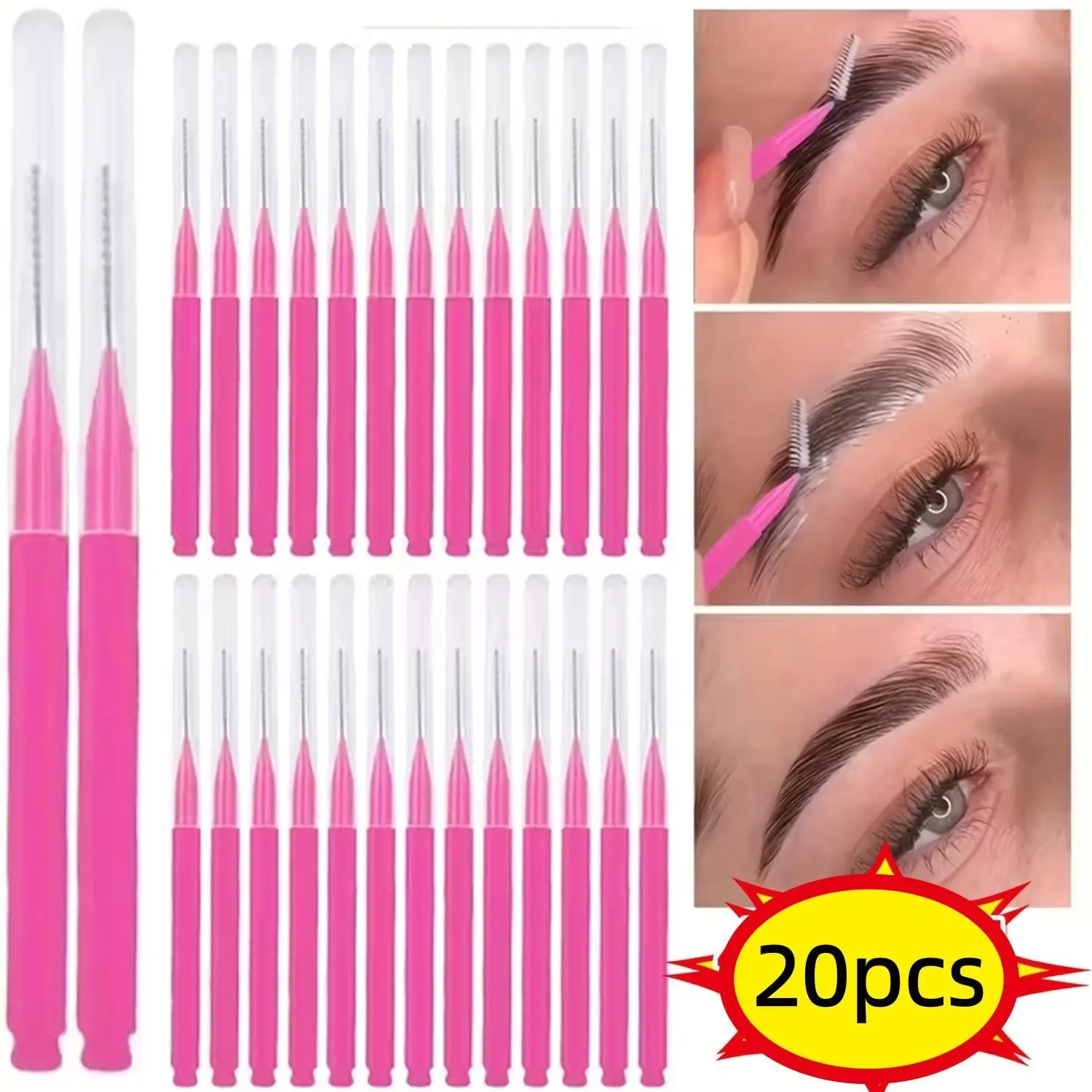 20 Mini Disposable Eyebrow Brushes, Flexible Small Mascara Brush Heads, Makeup Tools for Lash Filling, Brow Shaping, Coloring, Extension