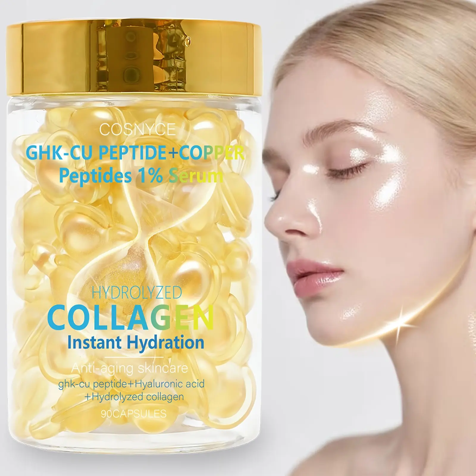 90 Capsules Collagen Face Serum, Deep Hydration, Alcohol-Free Formula, Suitable for All Skin Types, Liquid Form, 24-Month Shelf Life