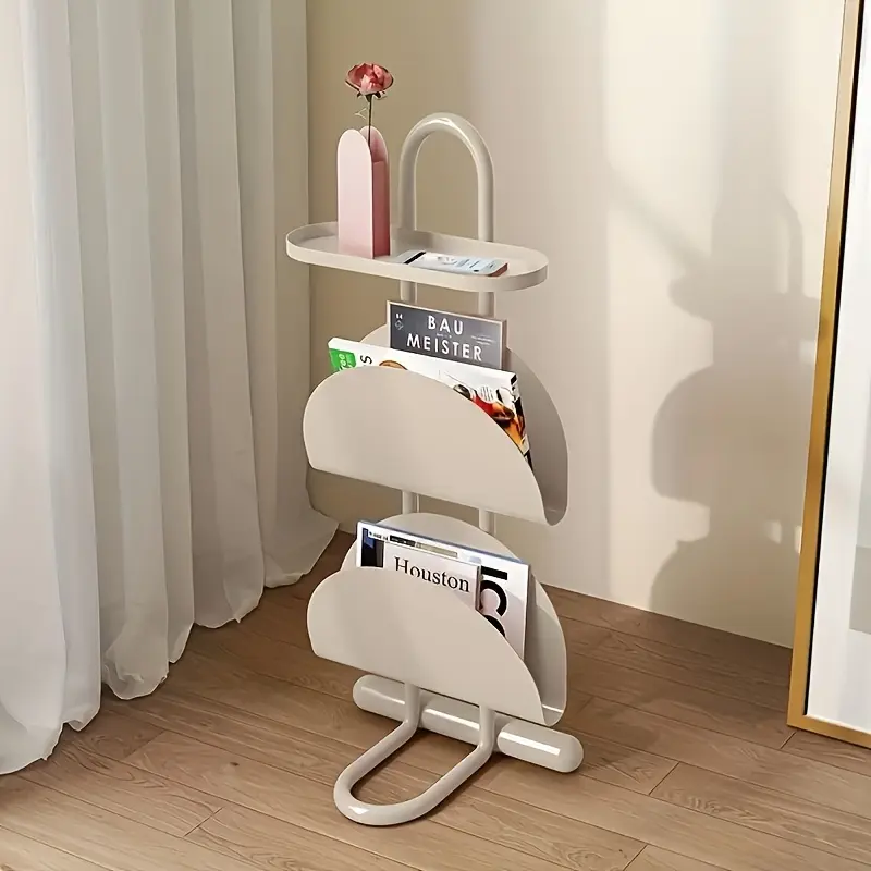 Freestanding Mobile Corner Shelf Table with Bedside Storage & Bookshelf, Compact Space-Saving Modern Sofa Side Table for Living Room Bedroom Balcony, Multi-Functional as Coffee Table Magazine Rack, Assembly Required
