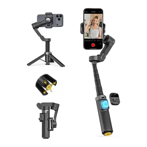 AOCHUAN Smart Phone Stabilizer with Extendable Pole, 360° Face Tracking, Gesture Recognition, Remote Control, Vlog Camera Tripod for Android & iOS