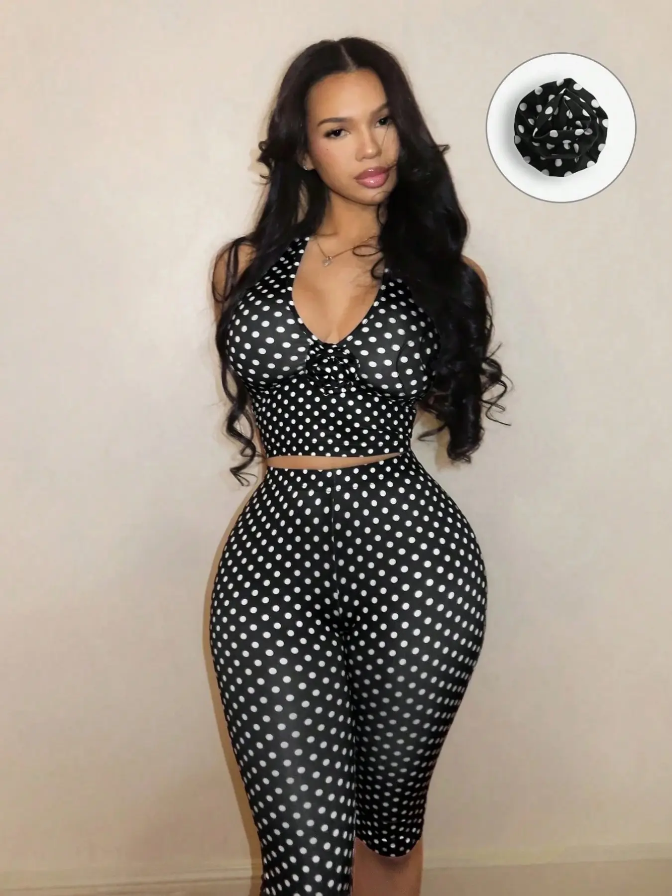 Women's Polka Dot Halter Neck, Sleeveless Crop Top & High Waist Capri Leggings 2 Piece Matching Set Slim Fit Y2K Streetwear Summer Chic Daily Fashion Essential for Night Out, Club Party & Daily Looks