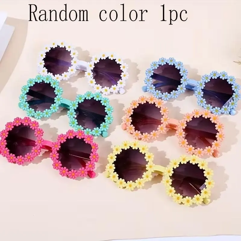 Cute Daisy Flower Round Frame Sunglasses, Decorative Lens, Plastic Material, Non-Color Changing, Fashionable Glasses for Women, Summer Sunglasses, Casual Sunglasses