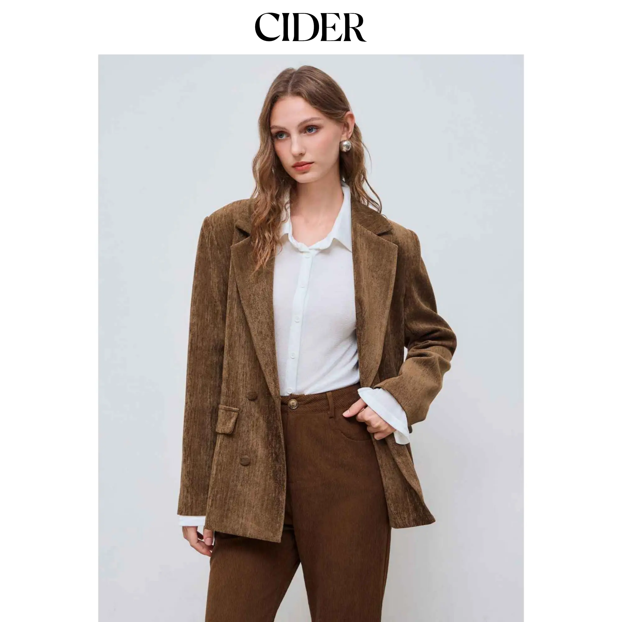 Cider [size 2-10] Suede Collar Solid Pocket Button Blazer SohoChic