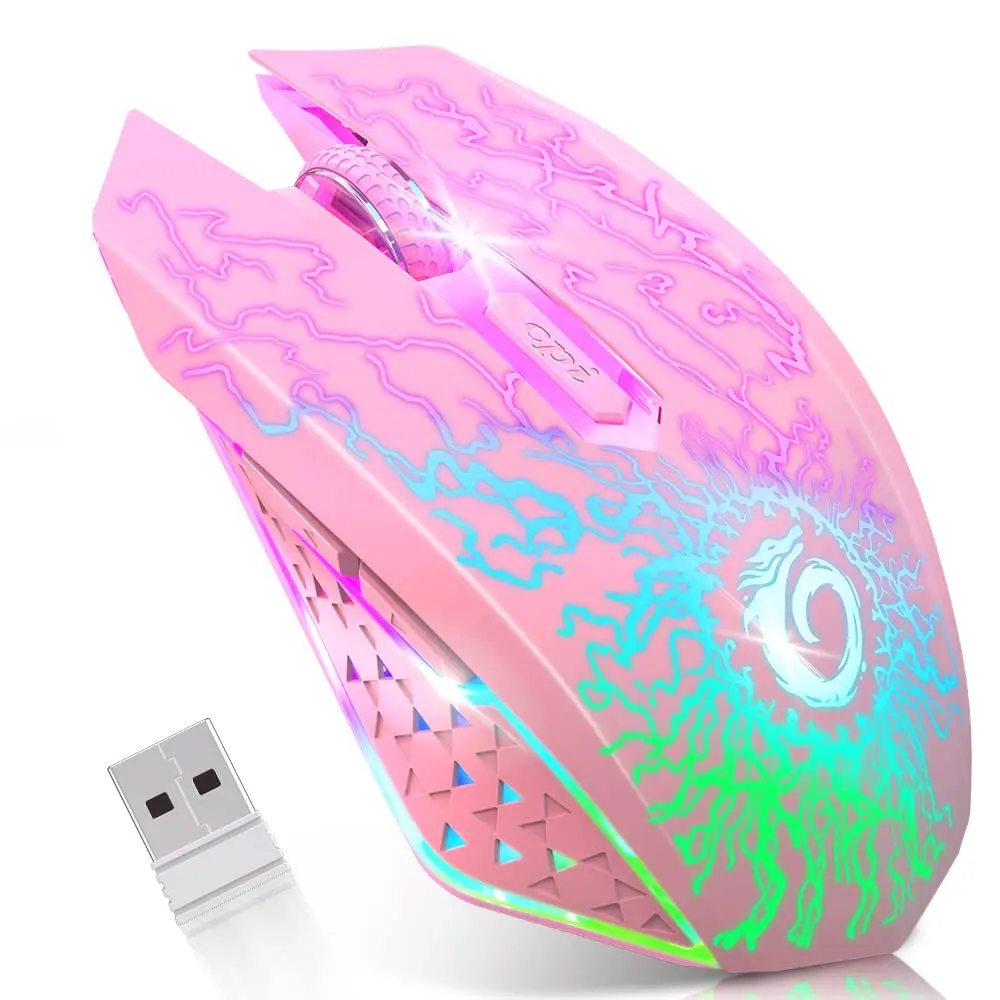 Gaming , Rechargeable   Mice with Colorful LED Lights, Silent Click, 2.4G USB Nano Receiver, 3 Level DPI for PC Gamer Laptop Desktop Chromebook -