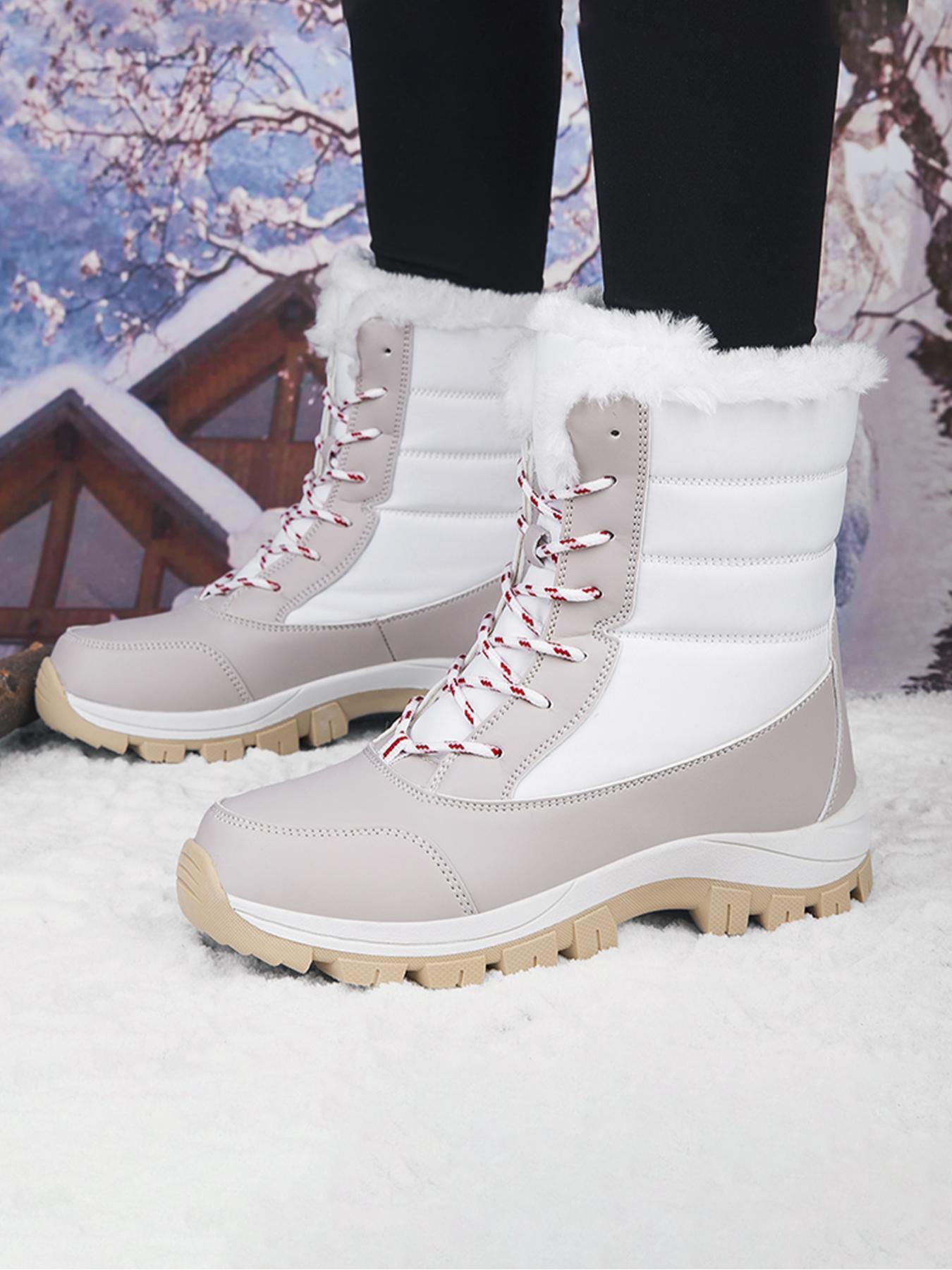 Women's Lace Up Hiking Boots, Sporty Warm & Non-slip Snow Boots for Outdoor Activities, Sports Shoes for Women