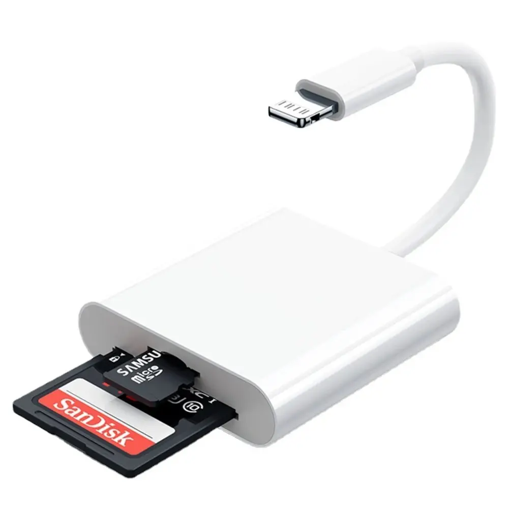 2-in-1 Lightning to SD TF Card Reader for iPhone iPad, Camera Photo Video Transfer Adapter, No App Required, Plug and Play, Memory Card Adapter