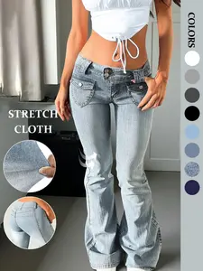 Women's Y2K Slim Fit Flare Jeans, Low Waist Denim with Pockets, Comfortable Daily Wear, Suitable for All Seasons