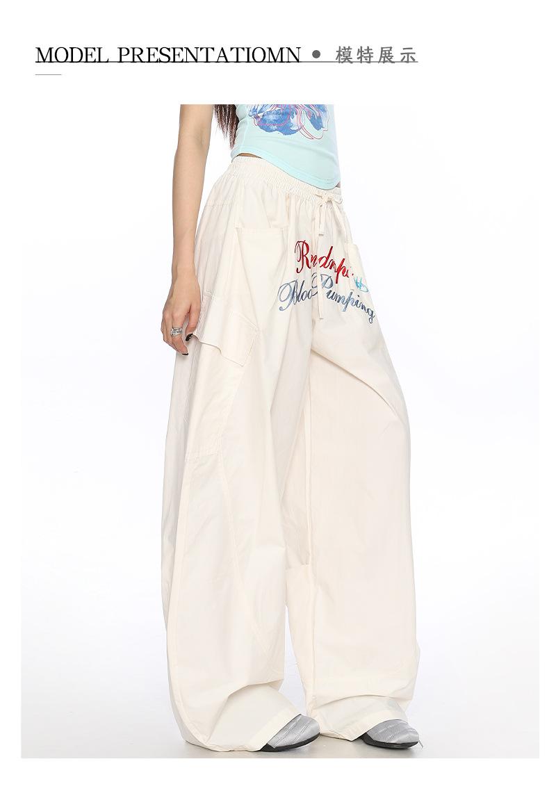 Women's American Vintage Lightweight Quick-Dry Cargo Parachute Pants - 2026 Summer New Loose Fit Slimming Wide-Leg Casual Trousers