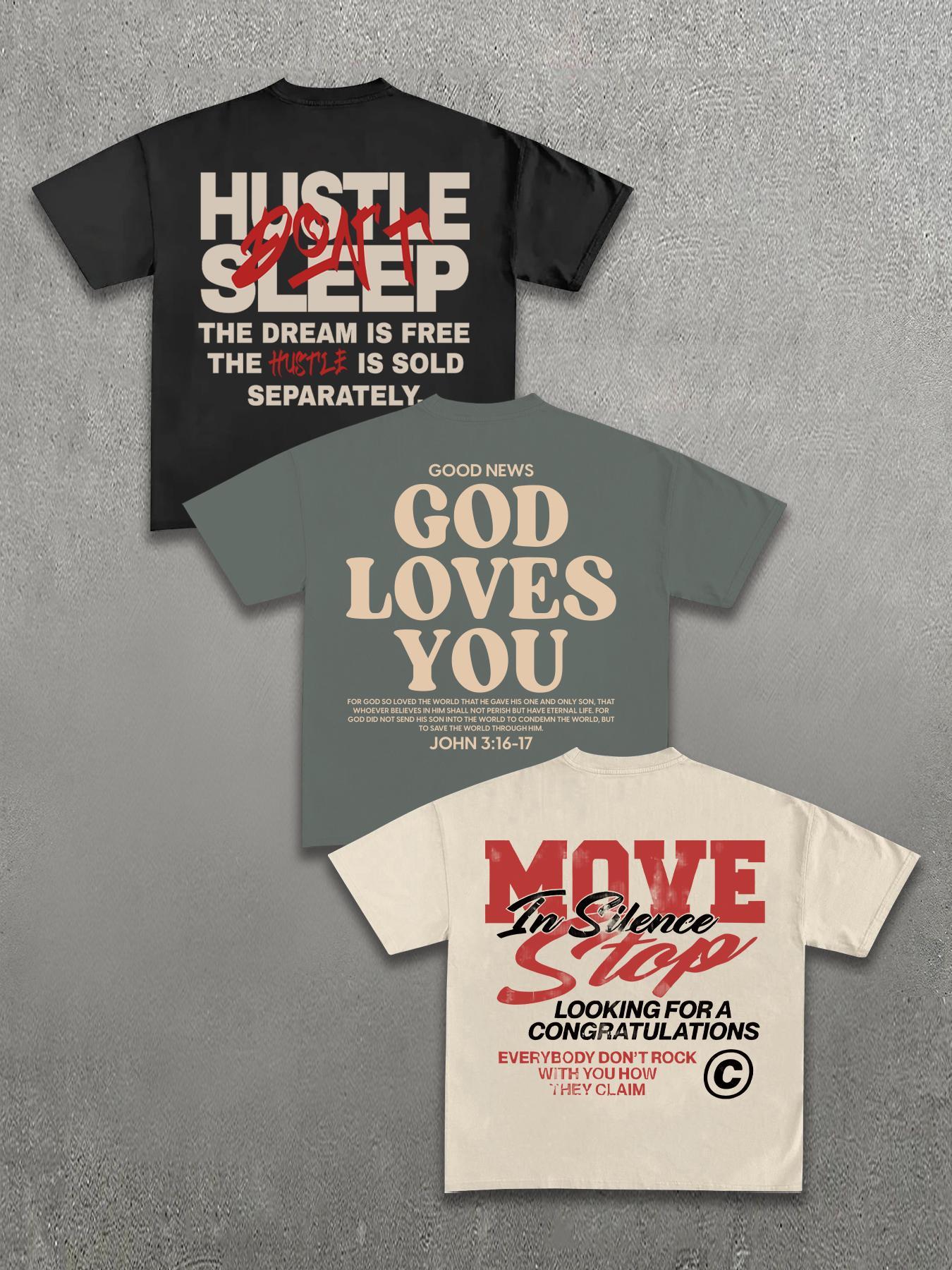 Men's Plain / Letter Print Round Neck Tee, Street Fashion Short Sleeve Crewneck T-shirt for Daily Wear, Casual Comfy Top for Summer, Casual Streetwear Top