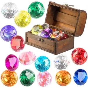 Diving Gem Pool Toy 15 Big Colorful Diamond Set with Big Treasure Chest Pirate Box Underwater Gem Diving Dive Throw Toy Set Swimming Training Gift Toyfidget toys