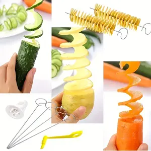 6pcs Manual Spiral Potato Slicer, Handheld Vegetable Cutter, Reusable Kitchen Tool for Fries, Cucumber, Carrot, BBQ, Home Use