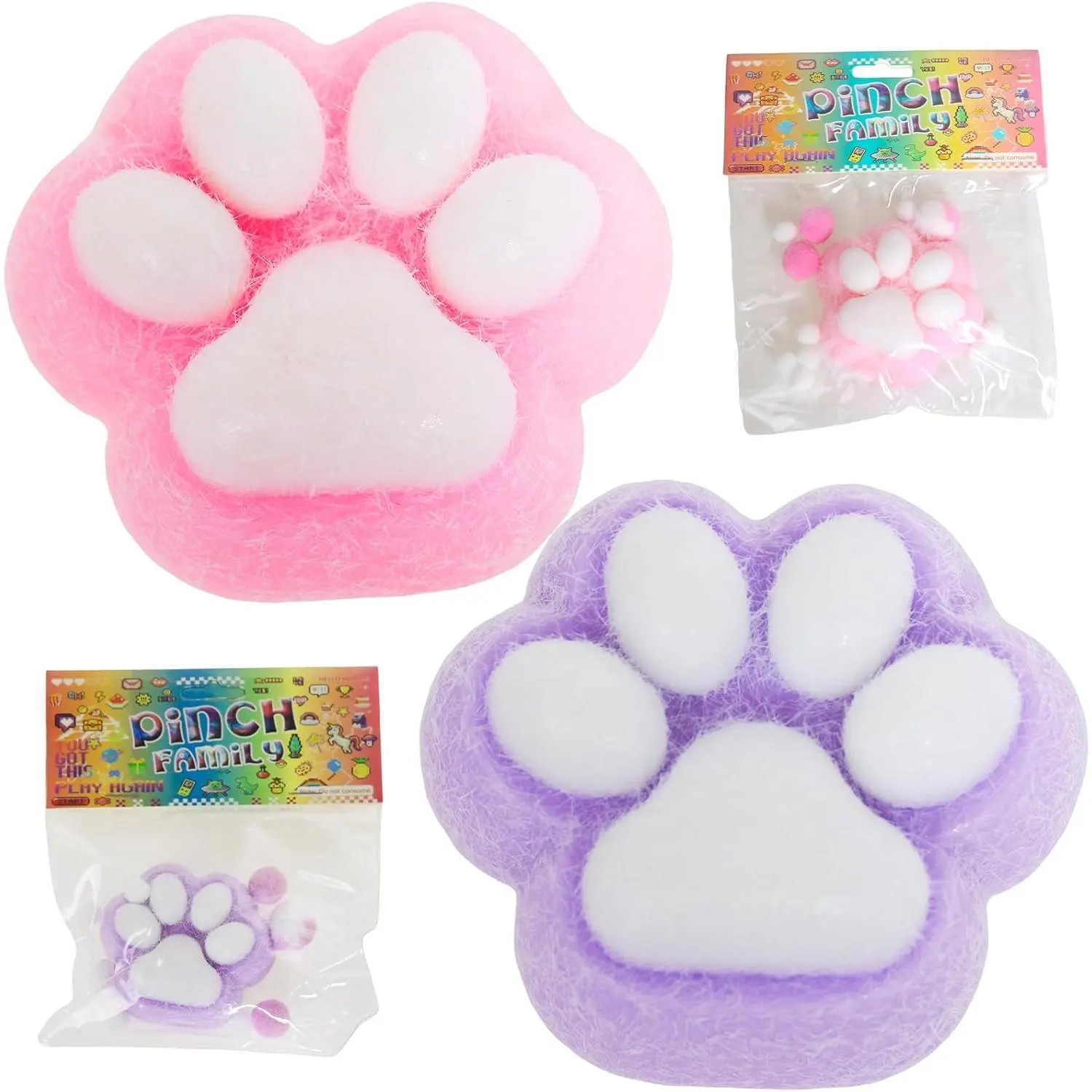 2pcs Random Color Kawaii Cat Paw Squishies Stress Relief Toys - 3.15in Big Sticky Squeeze Fur Ball Jelly-Like Fidget Toys, Sensory Regulation Novelty Items for 12 Years Above Unisex Users, Fidget For Adults, Kawaii Fufu Squishies