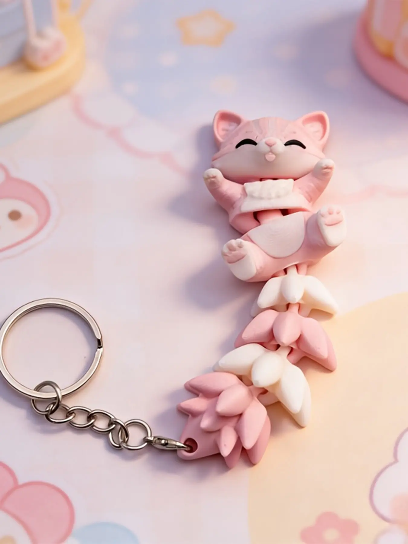 Kawaii Aesthetic Pink Kitty Keychain, Cute Cartoon Cat Ornament, Teen Girls DIY Backpack & Purse Decor Gift, Key Rings
