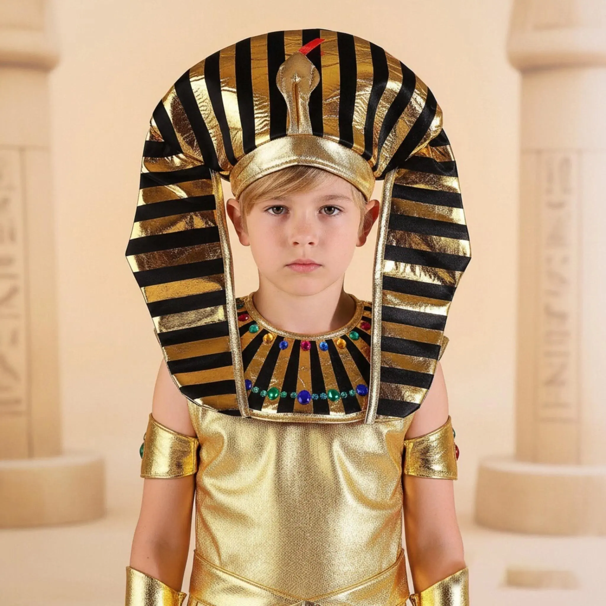 Adorable Egyptian Golden Pharaoh Hat With Snake Head Design Cute Costume Accessory Boy Girl Easter Performance Masquerade Anime