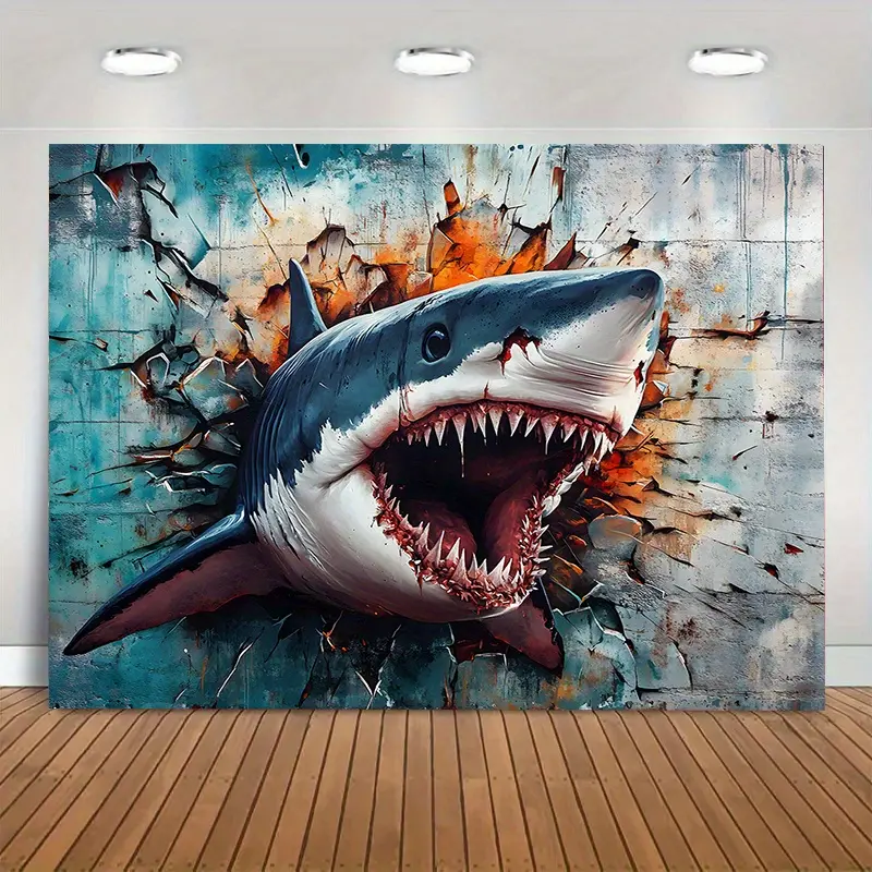 Shark Ocean Marine Backdrop Party Background Cloth, Shark Tapestry Wall Hanging Photography Background Premium Polyester Fabric, Sea Life Decor, Ocean Theme Event, Home Wall Art, Studio Prop, Indoor Outdoor Decoration