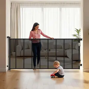 VEVOR Retractable Baby Gate, Extends to 163.3 inch Extra Wide, 39 inch Tall, with Reinforced Fiberglass Strips, Avoids Crawling Through, Mesh Dog Gate for Decks, Doorways, Garages, Indoor, Black