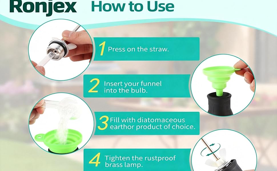 Diatomaceous Earth Powder Duster with Extendable Tube (5" to 22") & Threaded Seal - Leak-Bulb Sprayer for, Home, Pet Area Insect - Includes Funnel & Scoop