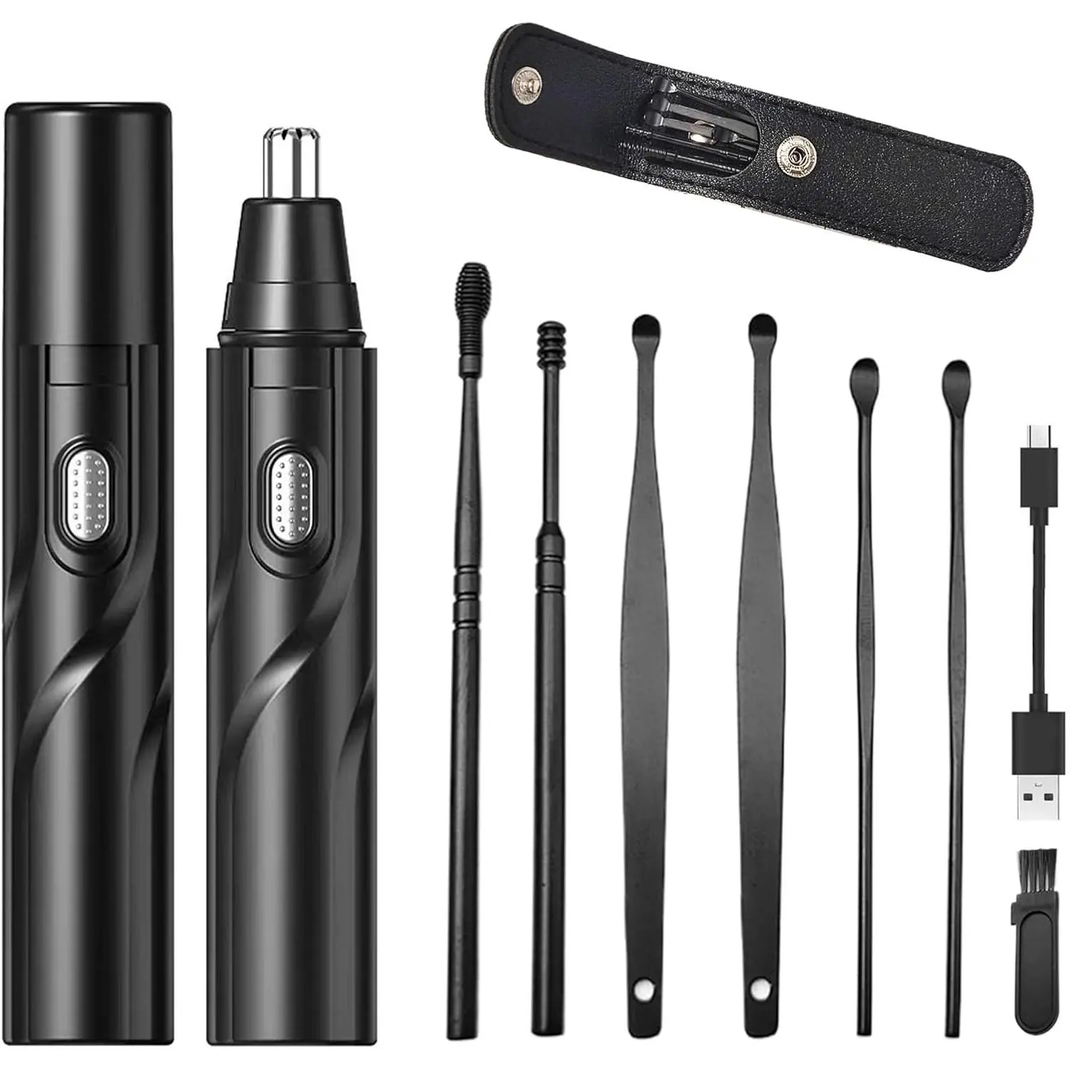 2024 Nose Hair Trimmer Rechargeable with 6 Pieces Earpick Trimming Nose Hair Painless Removal Nose Hair Speed Rotation Motor Nose Hair Clipper (Black)