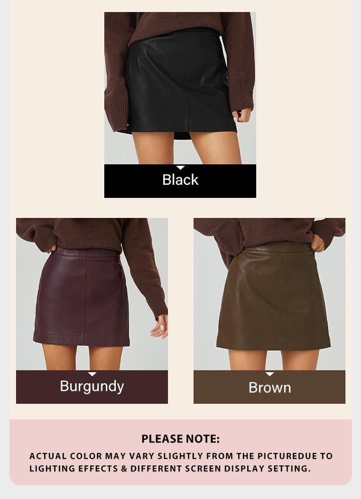 Women's Versatile Solid Color High Waist Invisible Zipper PU Mini Skirt, Classy Street Womenswear, Elegant Women's Bottom, Chic A-Line Skirt