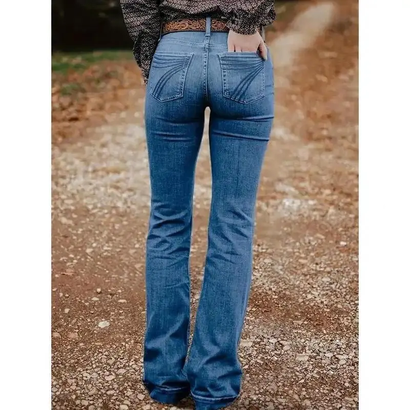 Women's-Waisted Flare Jeans - Non-See-Through Cowboy Bootcut Pants, Machine Washable All-Season Jeans Everyday & Formal Outfits - Western Ranch Style Jeans Women used with raincoat
