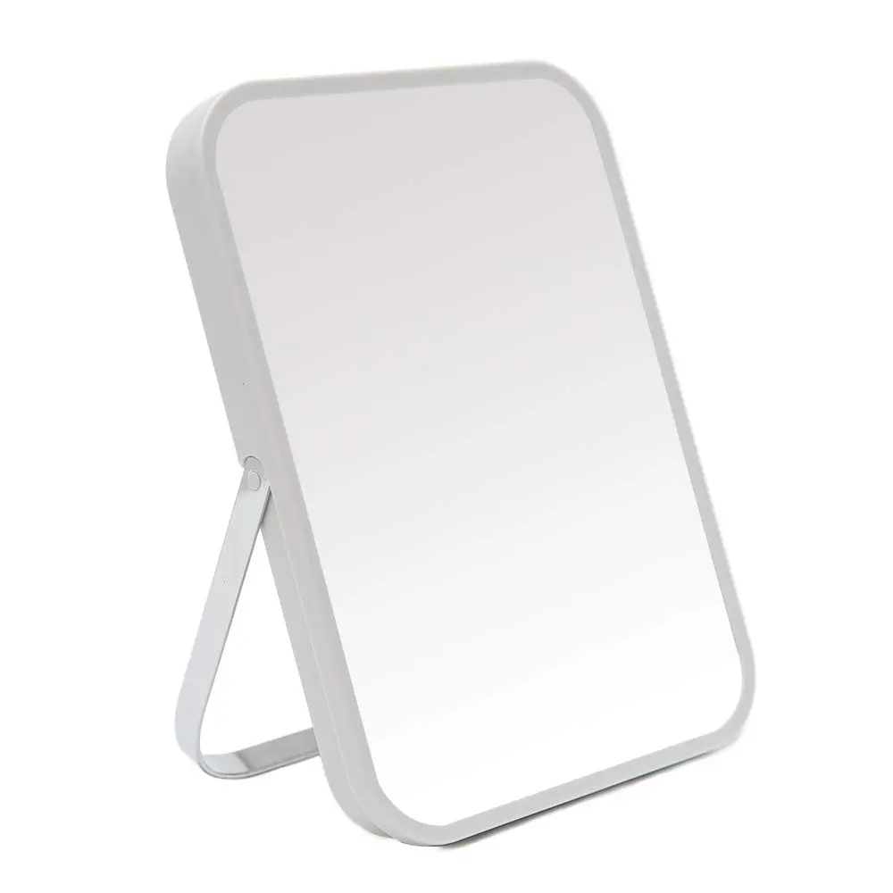 Table Desk Vanity Makeup Mirror,8-Inch Portable Folding Mirror with Metal Stand 90°Adjustable Rotation Tavel Make Up Mirror Hanging Bathroom for Shower Shaving(Gray)