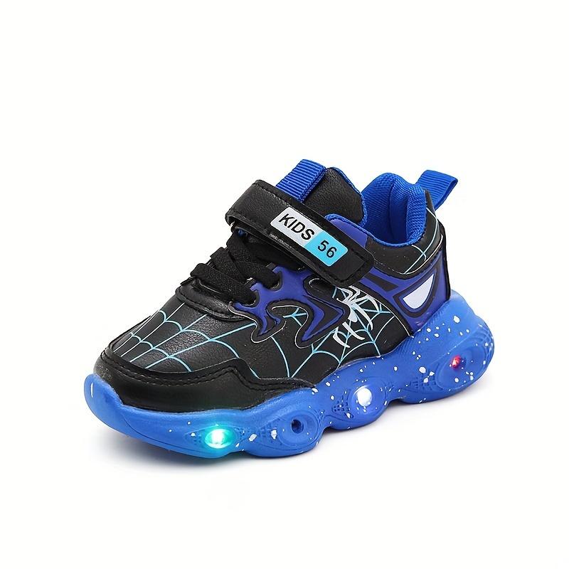 Hook and Loop Buckle Spider Web Print Luminous Sole Thick Sole Shoes Trendy Retro Comfortable Sneakers Boys' Training Shoes