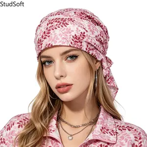Floral Leaf Printed Turban for Women, Pre Tied Head Scarf Bonnet, Soft Elastic Bandana Hair Wrap, Breathable Chemo Cancer Cap Daily Wear Ramadan
