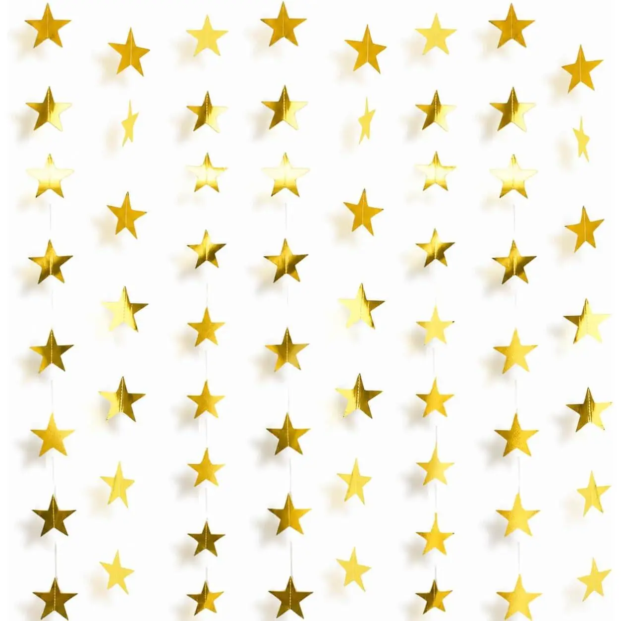 65Feet   Garland Banner for Birthday Party Decorations  | Golden Double Side Twinkle Paper Stars Streamers Backdrop for Graduation  Year Wedding, Wall Ceiling Classroom Decor 8Pack