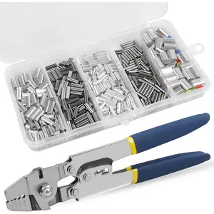 Stainless Steel Fishing Crimping Tool Kit, Wire Rope Crimping Pliers with 430Pcs 5 Sizes Aluminum Copper Barrel Crimp Sleeves Beads Set, 4 Crimping Sizes