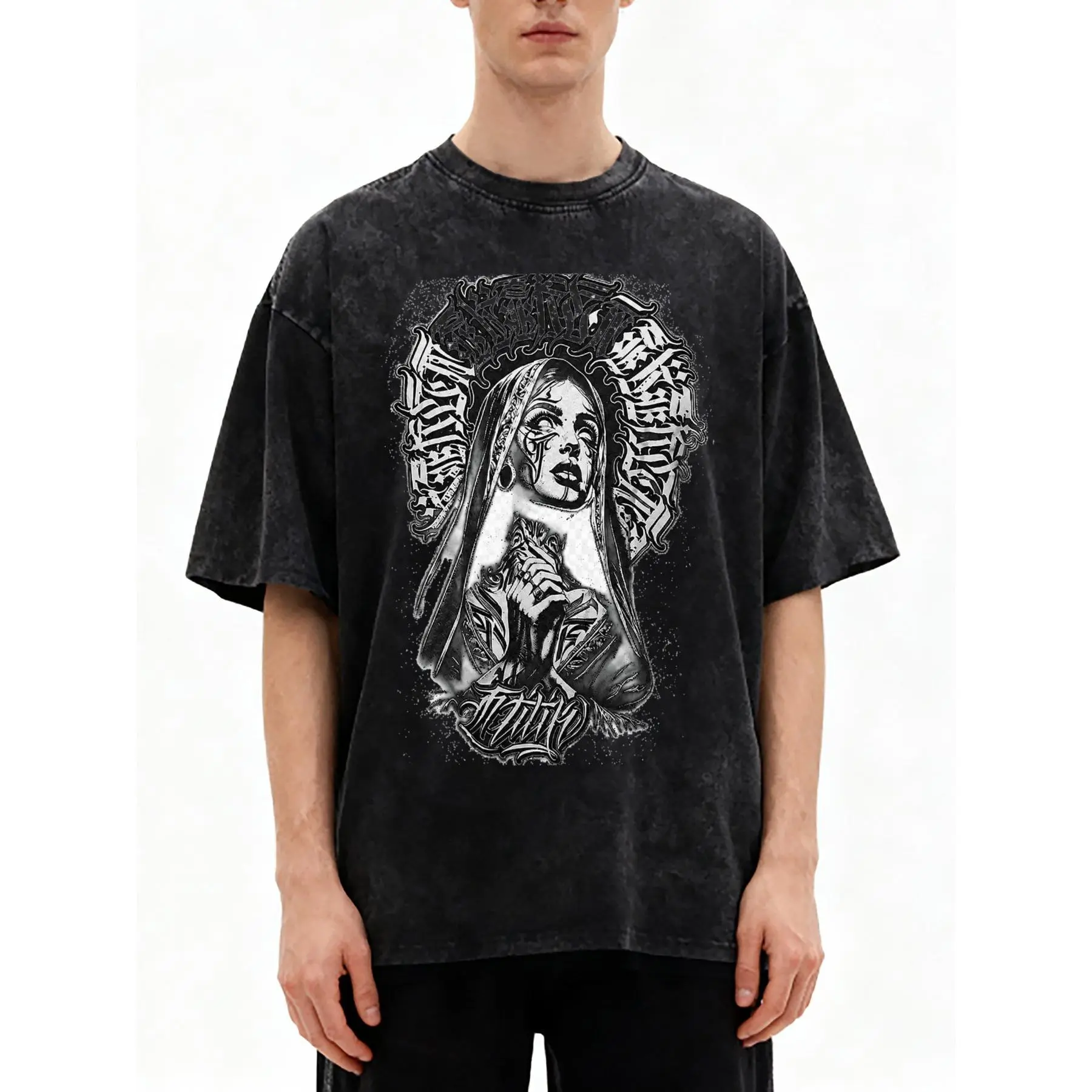Men's & Women's Oversized Praying Nun Art Graphic T-Shirt, Unisex 100% Cotton