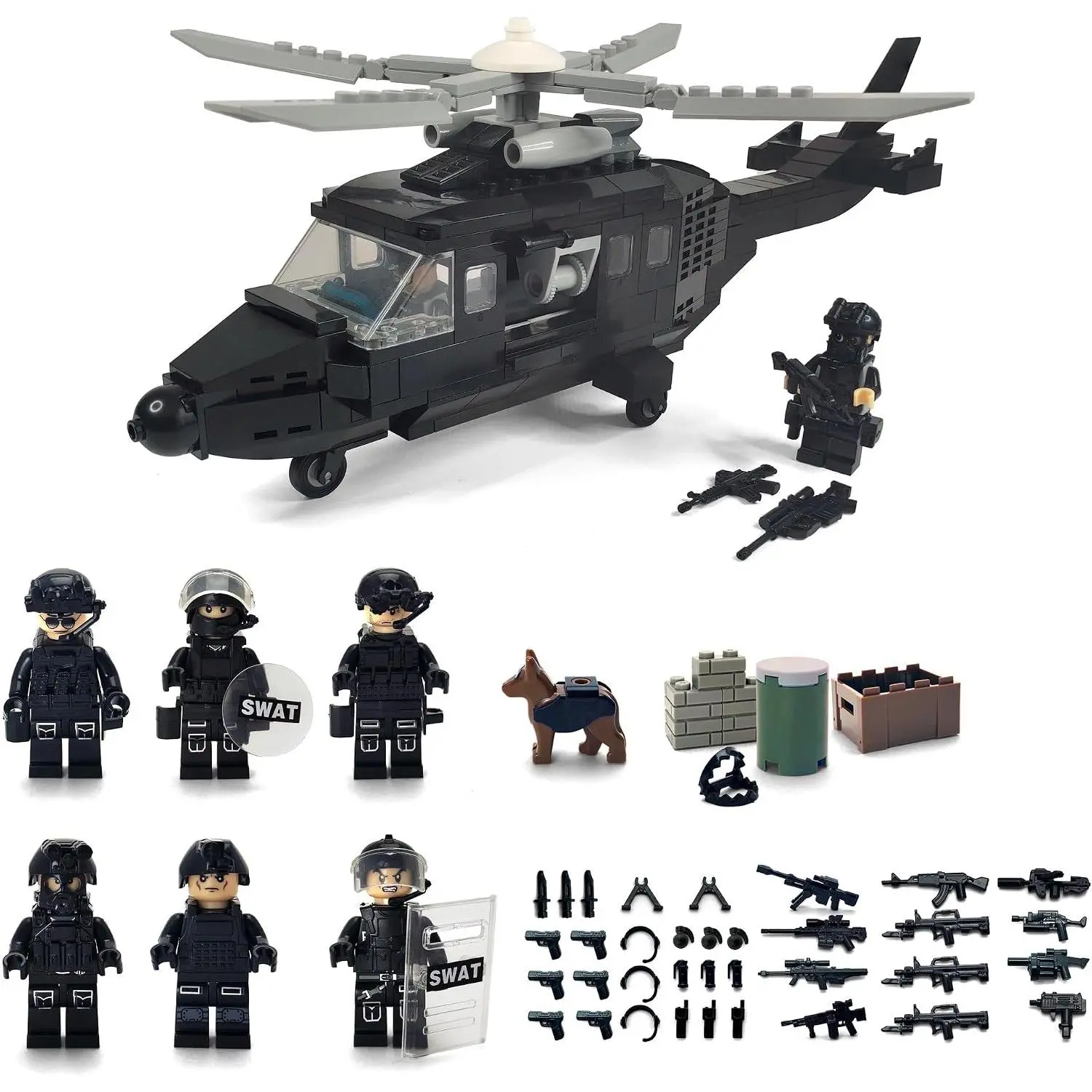 SWAT Police Military Building Block Set| Soldiers Minifigures (8 PCS) + Police Helicopter and Accessories Gift