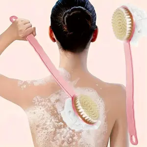 Long-handled bath brush, bath scrubber for body washing, scrubbing brush for back, soft-bristled multi-functional two-in-one brush for removing dirt after scrubbing