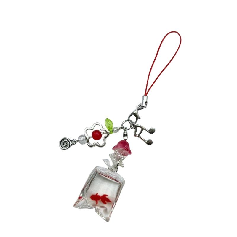 Fashion Fish Bead Phone Charm Handmade Bag Pendant Resin and Alloy Texture Keychain Accessory for Various Occasion