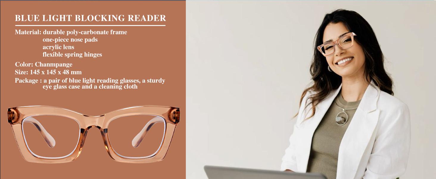 Progressive Reading Glasses for Women Oversized Spring Hinges Progressive Computer Readers Blue Light Blocking